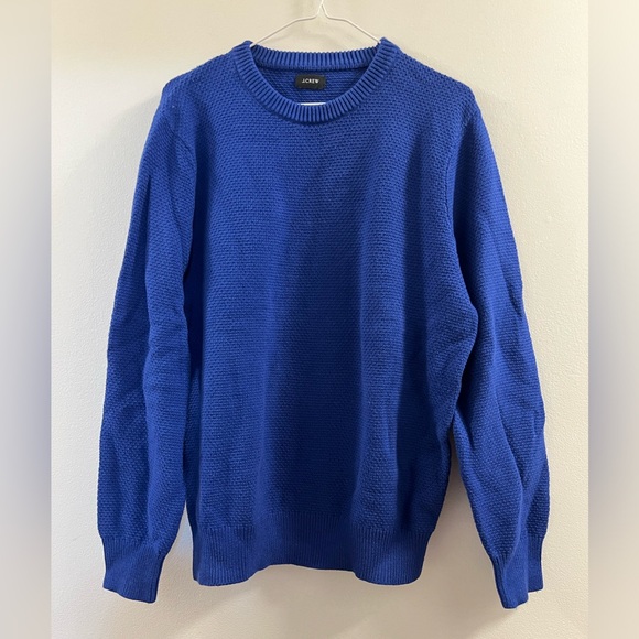 15. J. Crew Mens Blue Cotton Crewneck Sweater Moss Stitch Pullover - Picture 4 of 12